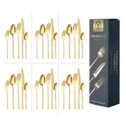ACA 30PCs Stainless Steel Cutlery Set Gold Dinner Tableware Knife Fork Spoon
