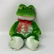 Vintage 1998 Kellytoy 11” Plush Frog With Ribbon Original Tags Green Two Tone