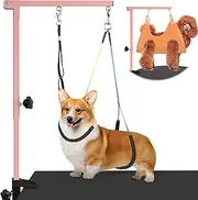 Dog Grooming Arm with Pet Grooming Hammock, getlstub 35" Pet Grooming Table Arm with Adjustable No Sit Haunch Holders, Dog Grooming Stand with Loop Noose for Small and Medium Pets, Pink