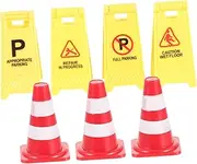 KONTONTY Dollhouse Model Props Mini Traffic Cones Kids Road Sign Toys Set of 2 Bright Signs