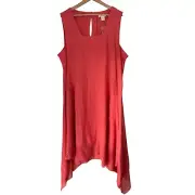 Cynthia Rowley Linen Blend Coral Sleeveless Dress 2X NWT Pockets A-Line Mesh Hem
