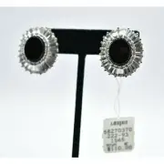 PANETTA Crystal Clip On Earrings Baguette Rhinestone Black Signed NOS 1980s BinC