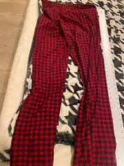 Nautica Men's Red/Black Plaid Cozy Fleece Pants Size Large-String Tie- Pants NWT
