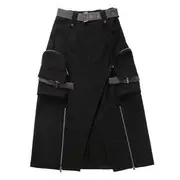 Short-Sleeve Color Block Belted Cutout Crop Tee / Tank Top / Stand Collar Zip Jacket / High Waist Slit Midi Pencil Skirt / Mini Skirt 23W048 - Midi Skirt - Black - L