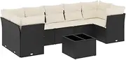 vidaXL Garden Sofa Set - 8 Piece Black Outdoor Furniture, Poly Rattan Patio Lounge with Storage, Glass Table, Cushions Included