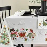 Benson Mills Believe Snowman Engineered Printed Jacquard Fabric Christmas Table Cloth, Christmas Tablecloth for All Winter and Holiday (60" x 120" Rectangular, Believe Snowman)