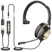 USB Headset with Microphone, Type-c/USB/3.5mm Jack 3-in-1 PC Headsets, Single...