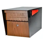 Mail Boss Post Mount Mailbox 23-Lb Wood Grain Galvanized Steel Locking Brown