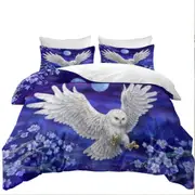 Purple Skies Moon Flowers and White Owl Quilt Cover