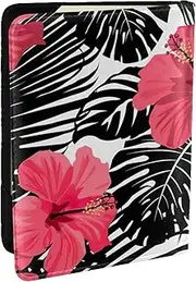 [JEJEA] Red Hibiscus Print Travel Organizer Credit Cards Case Passport BookPassport Holder Cover Wallet forTraveling,, Black, One Size