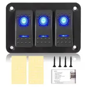Toggle Switch Panel 3 Gang Aluminum Switch, 12V/24V Rocker Switch Panel, Wate...