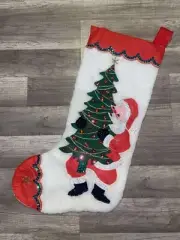 Custom Christmas Stocking, JUMBO Felt Handmade Paragon Santa Brings The Tree