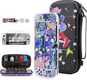 FUNDIARY Mushrooms Carry Case for Switch OLED, Black Portable Travel Storage Bag Accessories Kit with Mushrooms Switch OLED Protective Case, Screen Protector, Adjustable Shoulder Strap & 2 Thumb Caps