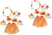 [LIFKOME] 12 Pcs Hawaii Grass Skirt Set Dress Tropical Grass Dance Skirt for Kids Flower Headband Necklace Bra Set Elastic Waistband