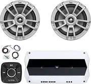 Flush Mount Pre-Amp Waterproof Bluetooth Controller, 2X 8 375 Watts Peak High-Performance Marine Audio Gray Speakers, 1000W Peak Weather-Resistant High-Performance 4-Channel Boat Amplifier W/Kit