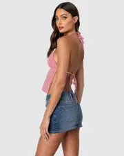 EDIKTED Womens Charmaine Open Back Gingham Top RED