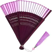 iplusmile Chinese Style Gradient Color Hand Fan with Tassel Portable Folding Handheld Fan for Weddings Parties and Dance Events