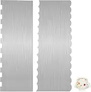 2Pcs Stainless Steel Cake Scraper Large Smoother Cake Scraper Smoother, Double Sided Patterned Edge Stripe Edge Cake Icing Smoother for Mousse Butter Cream Cake Decoration