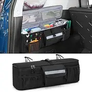 GRAOSO Car Trunk Organizer Compatible with Toyota FJ Cruiser 2007-2021, Rear Storage Bag with 3 Pieces of 1.5” Wide Hook&Loop Tapes, 2 Adjustable Hanging Loops, Multiple Pockets, Black