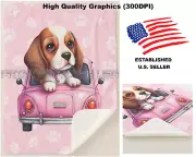 Baby Beagle Puppy Pink Car Girl Child Childrens Sherpa Fleece Throw Blanket