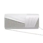 Womens Satin Evening Clutch Rhinestone Purse-Silver