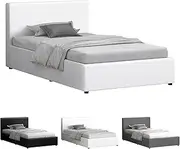 ALFORDSON Bed Frame with Gas Lift Storage Base Single Size, Bed Platform Foundation with Boucle Fabric Upholstered Tufted Headboard for Mattress Topper, Tricia Boucle White