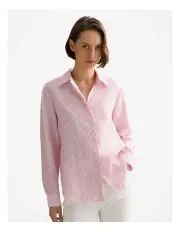 [Trenery] Linen End On End Stripe Shirt in Fuchsia