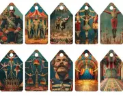 10 Pcs Circus Tags Junk Journals Scrapbook USA Seller