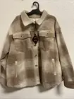 Women's Front Button-Down Shacket - Ava & Viv Tan Plaid 2X