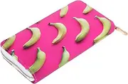 [A Vintage Affair] HOME DECOR Clutch Wallet for Womens Canvas Wallet Zipper Around Long Clutch Purse Wristlet Handbag Bag Card Holder - Quirky Monkey, Pink