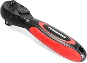 Powerbuilt Stubby Ratchet 3/8 Inch and 1/2 Inch Drive, Reversible Socket Wrench, 72 Tooth, Offset Comfort Handle - 940481