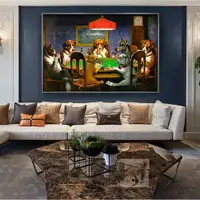在飛比找蝦皮購物優惠-畫布繪畫狗玩撲克牌藝術畫布繪畫牆壁藝術畫布有趣的動物圖片家庭