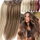 Thick Clip In Real Remy Human Hair Extensions Double Wefted Full Head Balayage