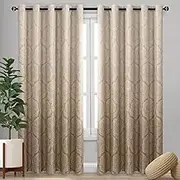 DWCN Ombre Room Darkening Blackout Curtains for Bedroom - Damask Patterned Thermal Insulated Grommet Drapes for Living Room, Set of 2 Gradient Window Curtain Panels, 70 x 84 Inches Long, Taupe