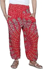[Sarjana Handicrafts] Mens Womens Rayon Mandala Pockets Harem Trousers Yoga Drop Crotch Unisex Pants