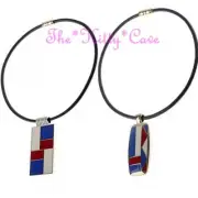 Red White & Blue Colour Block Geometric Shapes Enamel Mondrian Leather Necklace