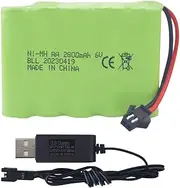 6.0V 2800mah AA Rechargeable Battery with SM-2P Plug and USB Charging Cable for TB141 TB142 DE37 RC Car Toy Car Battery Remote Control Excavator Truck Engineering Car Battery