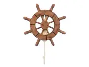 [Pack Of 2] Rustic Wood Finish Decorative Ship Wheel with Hook 8"
