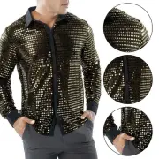 Comfy Dance Fashion Hot Long Sleeve Mens Nightclub Retro 70s Disco Shirt