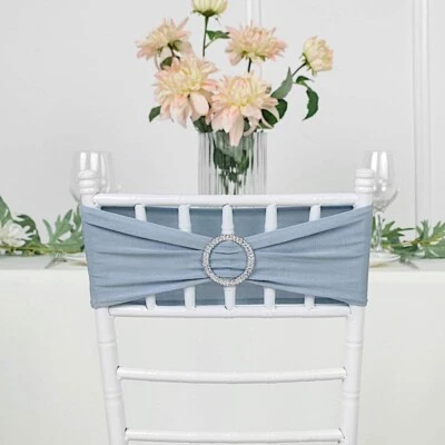 10 Dusty Blue Spandex CHAIR SASHES with Silver Round Buckles Wedding