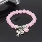 Unique Natural Energy Stone Life Tree Rose Quartz Bracelet