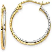 [Diamond2Deal] Men's 14k Yellow Gold Two-tone Yellow and Diamond Cut Twisted Hoop Earrings