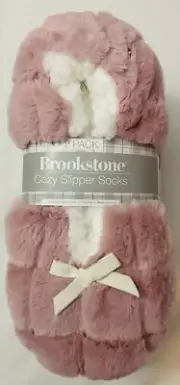 Brookstone Cozy Slipper Socks with Grippers 2Pk (Ladies Size 7-9.5)Pink& Blue