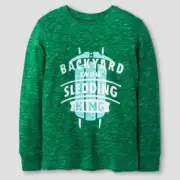Boys' Cat & Jack Deep Green Backyard Snow Sledding King Long Sleeve Shirt, XXL