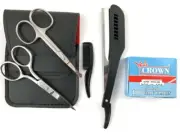 Beard mustache Barber Salon Straight Shaving Razor 100 Blades scissors nose hair