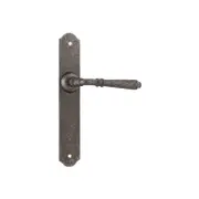 Tradco Reims Lever Door Handle on Long Backplate Rumbled Nickel