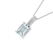 9ct White Gold Aquamarine & Diamond Slider Pendant in Blue