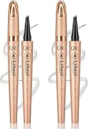 Pack of 2 Eyebrow Pencils, Microblading Eyebrow Pencil with 4 Fork Tips, Waterproof and Sweat-Resistant, Smudge-proof Eyebrow Pencil Can Be Lightweight (Dark Brown + Light Brown)