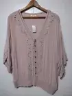 NWT Maurices Bell Sleeve Button Up Crochet Blouse Women's Size L Mauve Boho