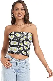 [GuoChe] Women's Crop Tops Daisy Black and White Non Slip Strapless Bra Bandeau Bandeau Bra for Summer Nursing
